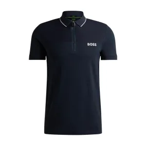 BOSS Philix Mesh Detail Half Zip Blue Polo Shirt