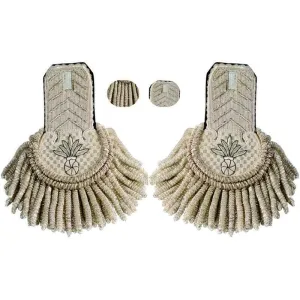 Officer Uniform Hand Embroidered Epaulette Pair with Silver Fringes