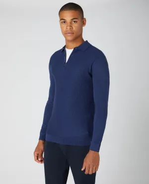 REMUS UOMO® Long Sleeve Merino Blend Polo Shirt/Blue - AW21 SALE