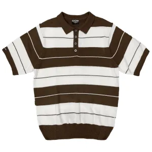 Striped Knit Polo - Brown/White