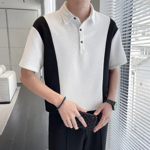 Waffle Short Sleeve Polo Shirt Panel T-Shirt